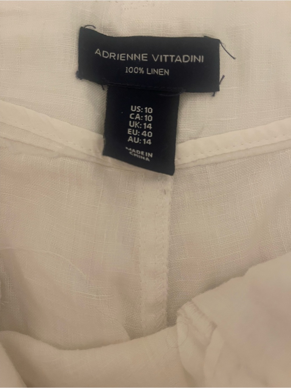 Adrienne Vittadini White Extra Wide Leg 100% Linen Pants